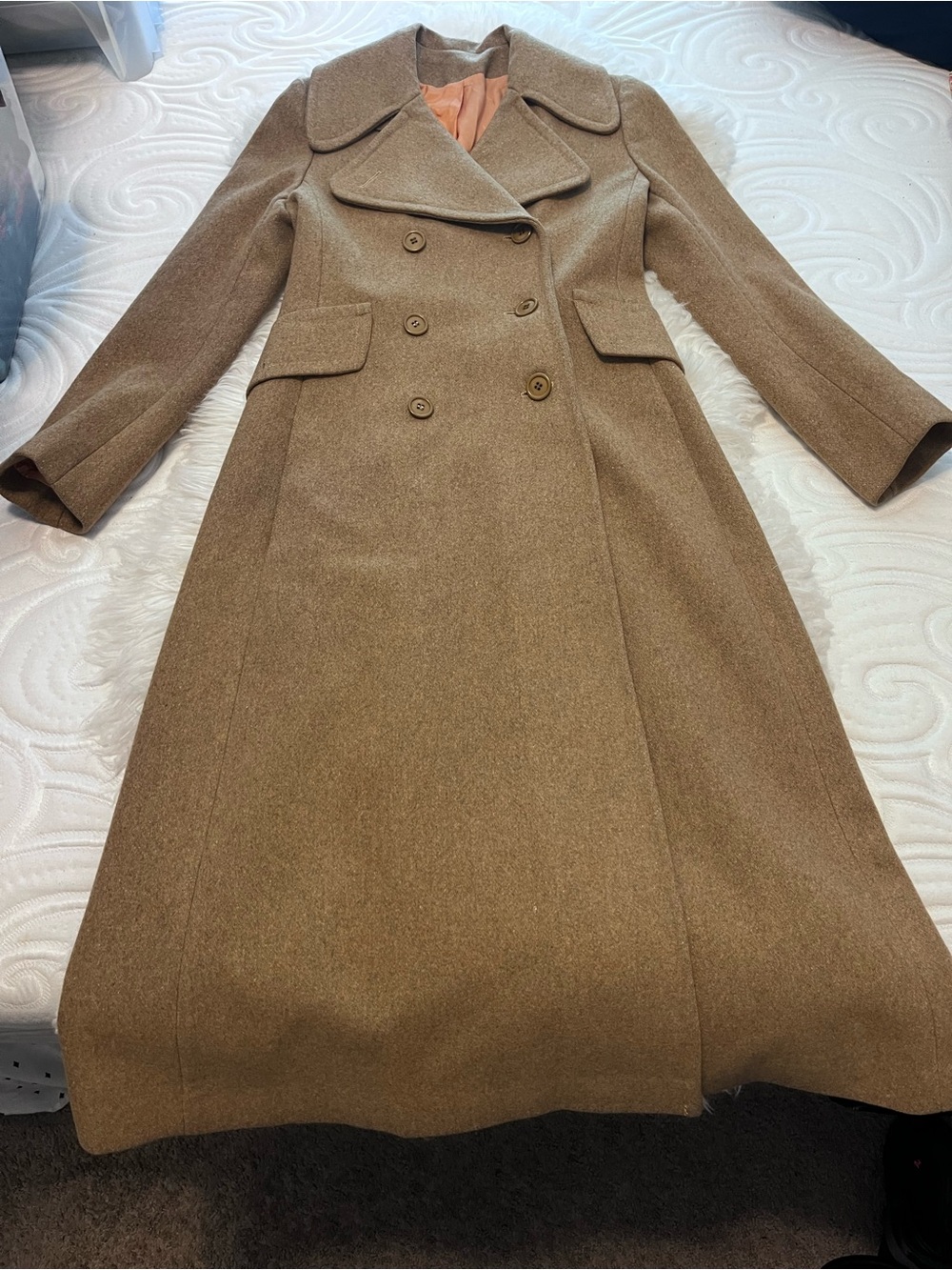 Casual Corner Brown Double-Breasted Wool Trench Coat